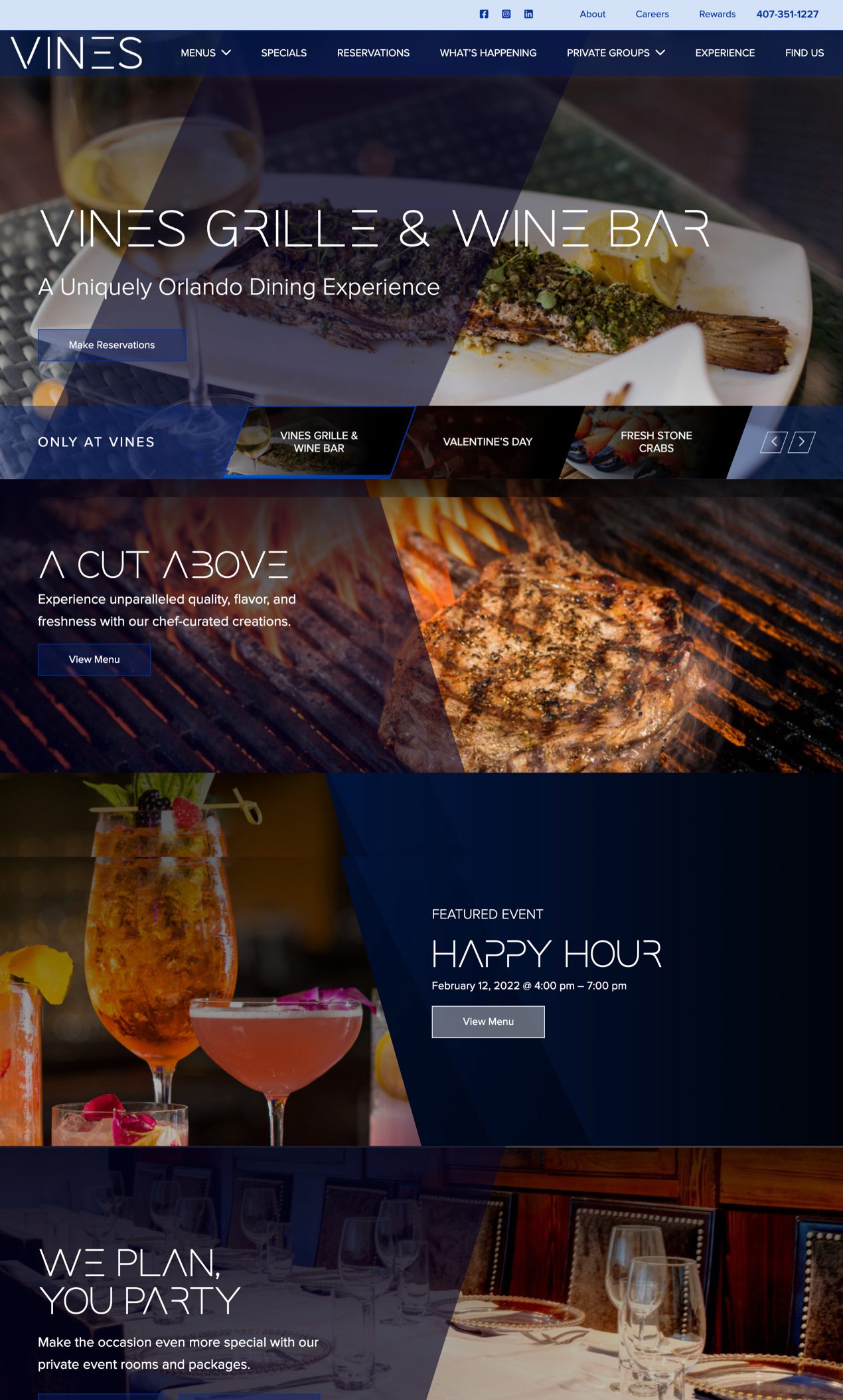 Vines Grille Live website mockup