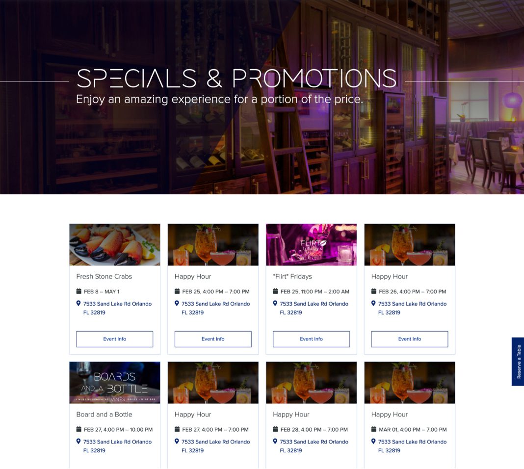 Vines Grille Events System